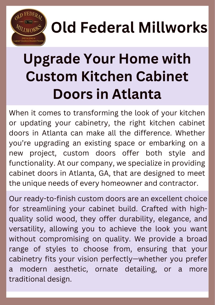 PPT - Upgrade Your Home with Custom Kitchen Cabinet Doors in Atlanta PowerPoint Presentation - ID:13886285