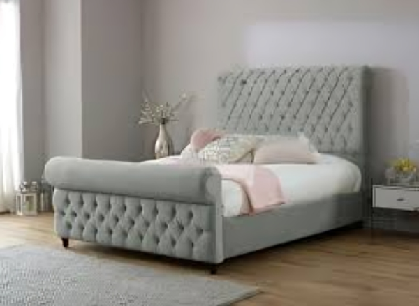 Kingston Grey Suede Sleigh Bed