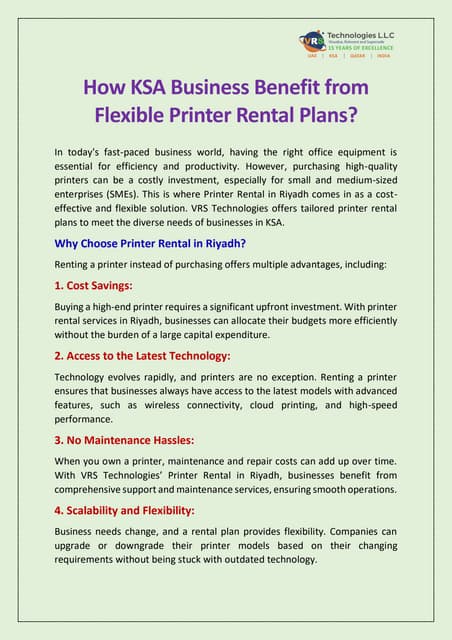 How KSA Business Benefit from Flexible Printer Rental Plans? | PDF