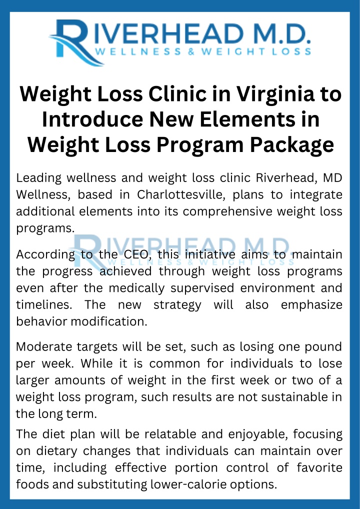 PPT - Weight Loss Clinic in Virginia to Introduce New Elements in Weight Loss Program PowerPoint Presentation - ID:14023213