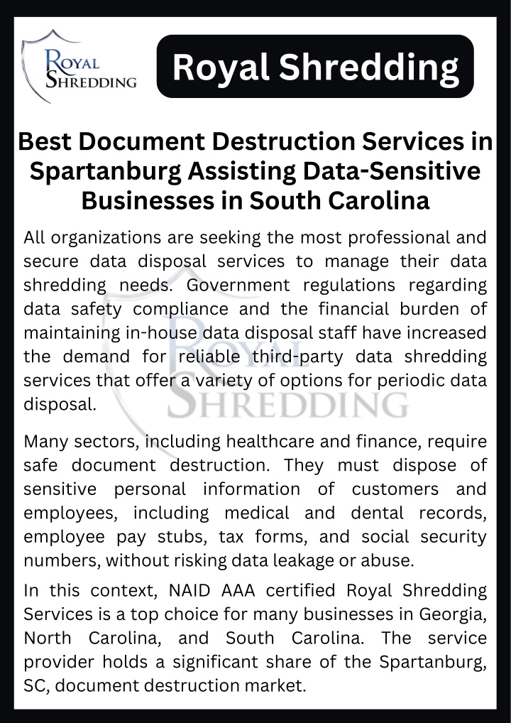 PPT - Best Document Destruction Services in Spartanburg Assisting Data-Sensitive PowerPoint Presentation - ID:14029270