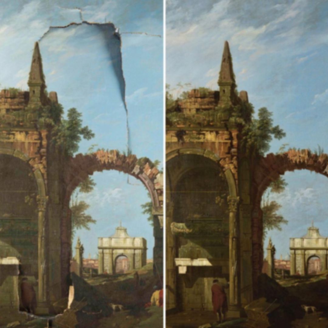 Flaking Paint Repair on Oil Painting, Art Conservation Services London - MS Traveloo