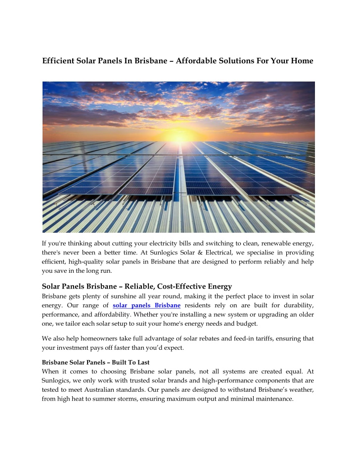 Efficient Solar Panels In Brisbane – Affordable Solutions For Your Home
