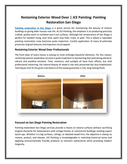 Restaining Exterior Wood Door JCE Painting Painting Restoration San Diego